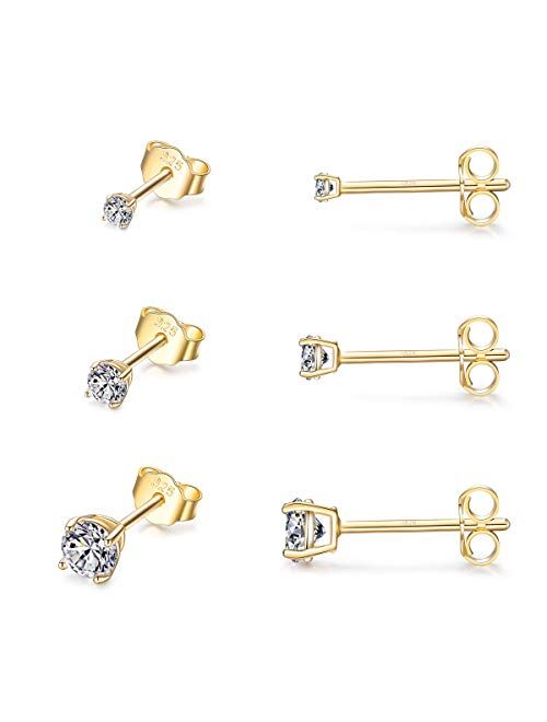 Sterling Silver Stud Earrings for Women Girls- 3 Pairs Tiny Ball Stud Earrings Round CZ Cubic Zirconia Earrings Pearl Earrings Set Cartilage Small Tragus Earrings(2mm,3mm