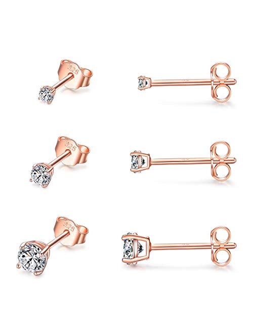 Sterling Silver Stud Earrings for Women Girls- 3 Pairs Tiny Ball Stud Earrings Round CZ Cubic Zirconia Earrings Pearl Earrings Set Cartilage Small Tragus Earrings(2mm,3mm