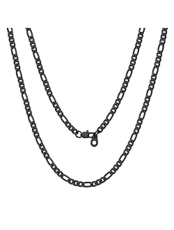 ChainsPro Mens NK 3:1 Figaro Chain Necklace-4/5/6/7.5/8/9/12/13MM Width, 18K Gold Plated/316L Stainless Steel/Black, 18-30" (Send Gift Box)