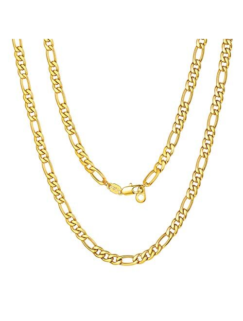 ChainsPro Mens NK 3:1 Figaro Chain Necklace-4/5/6/7.5/8/9/12/13MM Width, 18K Gold Plated/316L Stainless Steel/Black, 18-30" (Send Gift Box)