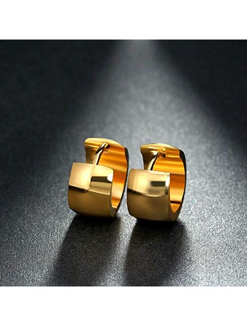 Unisex 3 Pairs Different Style of 18K Gold Plating Hoop Earrings in High Polished Surgical Steel,Safe for Sensitive Ears,Lightweight