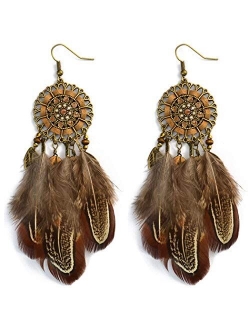 Punk Vintage Long Tassel Feather Beads Drop Wolf Tooth Pendant Earring Fish Hook Earrings