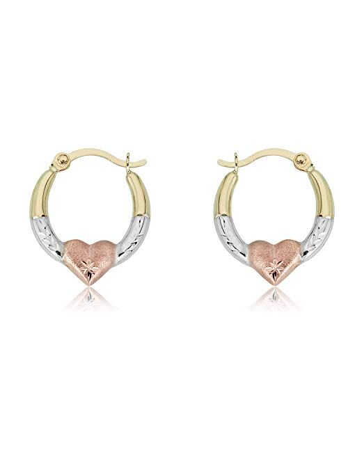 AVORA Gold Heart Creole Hoop Earrings - 10K 3-Tone or 14K/10K Yellow Gold