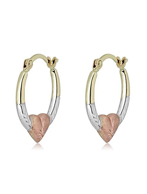 AVORA Gold Heart Creole Hoop Earrings - 10K 3-Tone or 14K/10K Yellow Gold