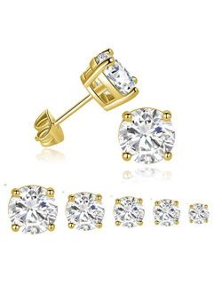 GEMSME 18K White Gold Plated Round Cubic Zirconia Stud Earrings Hypoallergenic Jewelry for Women Men