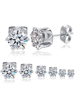 GEMSME 18K White Gold Plated Round Cubic Zirconia Stud Earrings Hypoallergenic Jewelry for Women Men