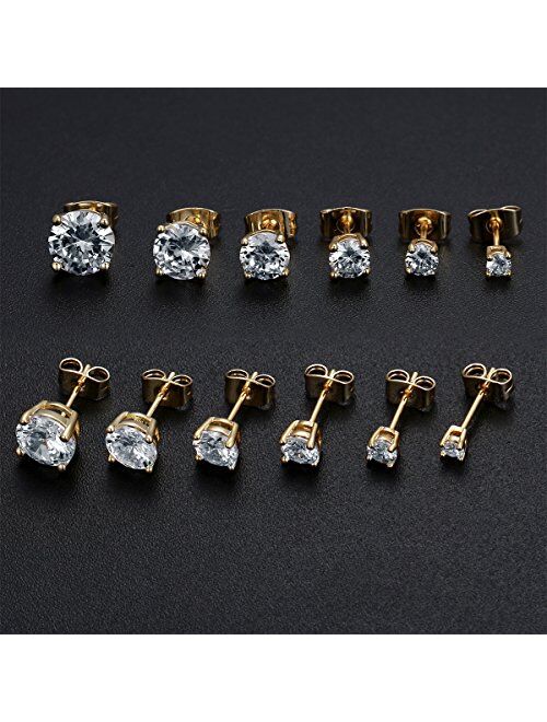 GEMSME 18K White Gold Plated Round Cubic Zirconia Stud Earrings Hypoallergenic Jewelry for Women Men