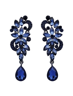 BriLove Women's Bohemian Boho Crystal Flower Wedding Bridal Chandelier Teardrop Bling Dangle Earrings