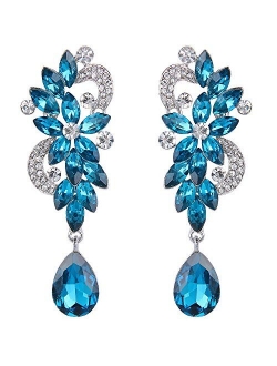 BriLove Women's Bohemian Boho Crystal Flower Wedding Bridal Chandelier Teardrop Bling Dangle Earrings