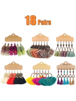 AROIC 18-20 Pairs Fashion Colorful Earrings Set with Tassel Earrings or Bohemian Earrings for Women Girls Jewelry Fashion and Valentine Birthday Party Gift.