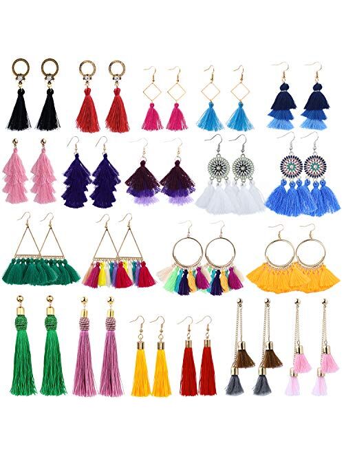 AROIC 18-20 Pairs Fashion Colorful Earrings Set with Tassel Earrings or Bohemian Earrings for Women Girls Jewelry Fashion and Valentine Birthday Party Gift.