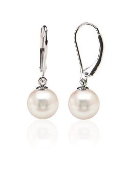 Sterling Silver Simulated Shell Pearl Earrings Leverback Dangle Studs