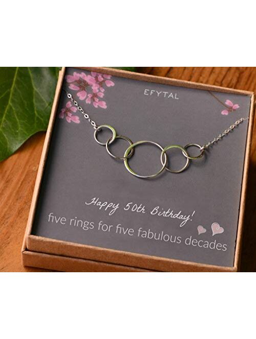 EFYTAL 50th Birthday gifts for women, Sterling Silver Five Circle Necklace For Her 5 Decade Jewelry 50 Years Old