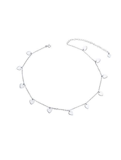 Sterling Silver Jewelry Choker Necklace Pendant Disc Chain Statement Necklace For Women Girls 13+3 inches
