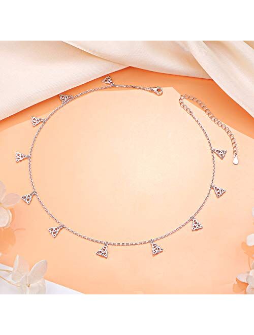 Sterling Silver Jewelry Choker Necklace Pendant Disc Chain Statement Necklace For Women Girls 13+3 inches