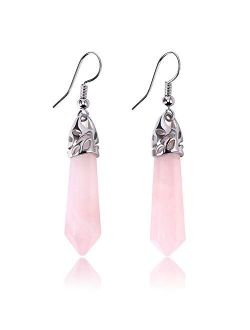 Real Natural Quartz Stone Healing Point Crystal Chakra Dangle Earrings Valentine's day Mother's day Gift