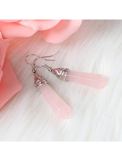 Real Natural Quartz Stone Healing Point Crystal Chakra Dangle Earrings Valentine's day Mother's day Gift