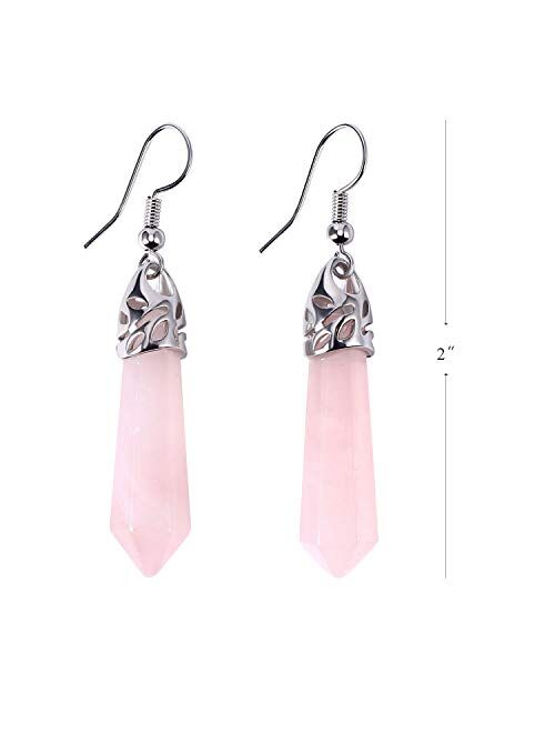 Real Natural Quartz Stone Healing Point Crystal Chakra Dangle Earrings Valentine's day Mother's day Gift