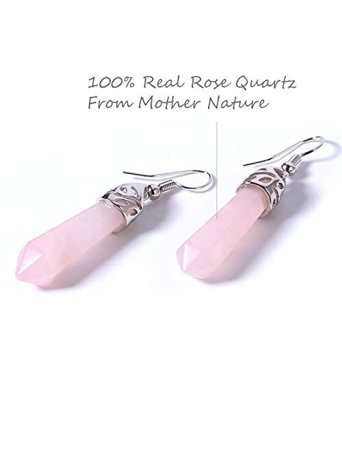 Real Natural Quartz Stone Healing Point Crystal Chakra Dangle Earrings Valentine's day Mother's day Gift