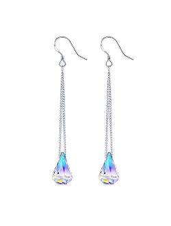 DESIMTION Sterling Silver Drop Dangle Earrings With Color Change Crystal From Swarovski,Earrings for Women Gifts for Sister Wife Friend