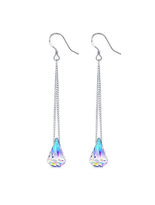 DESIMTION Sterling Silver Drop Dangle Earrings With Color Change Crystal From Swarovski,Earrings for Women Gifts for Sister Wife Friend