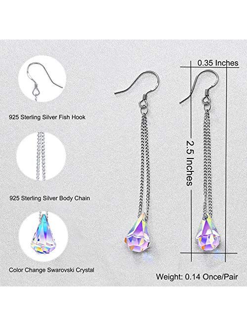 DESIMTION Sterling Silver Drop Dangle Earrings With Color Change Crystal From Swarovski,Earrings for Women Gifts for Sister Wife Friend