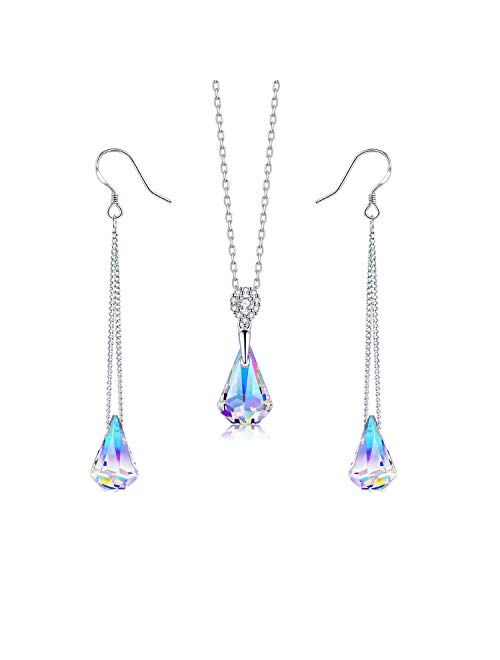 DESIMTION Sterling Silver Drop Dangle Earrings With Color Change Crystal From Swarovski,Earrings for Women Gifts for Sister Wife Friend