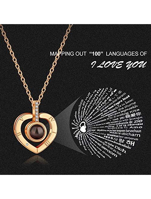 PAERAPAK Custom Love You Necklace - Personalized I Love You Necklace 100 Languages Heart Love Necklace Love Memory Pendant Necklace for Women Mother' s Day Jewelry Gift