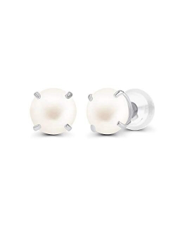 Solid 14K Yellow, White or Rose Gold 4mm Round Genuine Gemstone Birthstone Prong Set Stud Earrings For Women and Girls