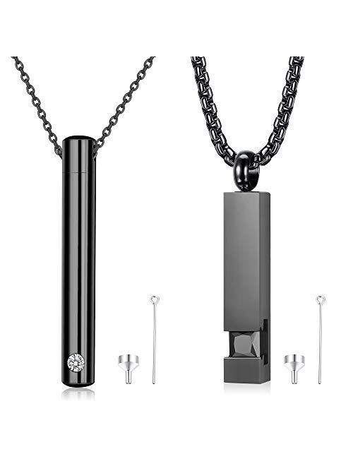 Milacolato 2 pcs Cremation Urn Pendant Necklace for Memorial Black Stainless Steel with CZ Necklace Ashes Jewelry Keepsakes