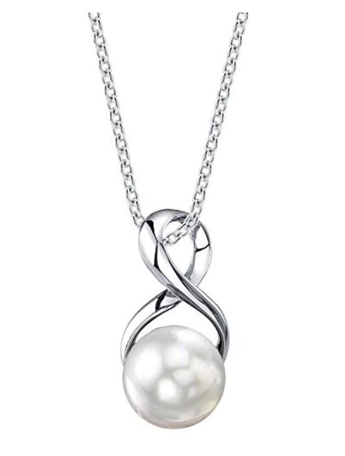 The Pearl Source Freshwater Pearl Pendant Necklace - White Cultured Pearl Necklace with Infinity Design | Single Pearl Necklace with 925 Sterling Silver Chain, 9.0-10.0mm