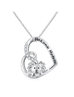 925 Sterling Silver Cute Animal Heart Pendant Necklace with Words Engraved, Chain 18 inch Women Girls Birthday Gift Jewelry