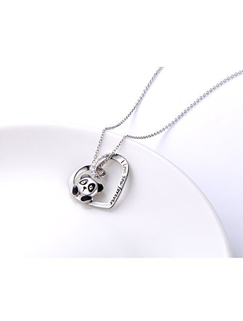 925 Sterling Silver Cute Animal Heart Pendant Necklace with Words Engraved, Chain 18 inch Women Girls Birthday Gift Jewelry