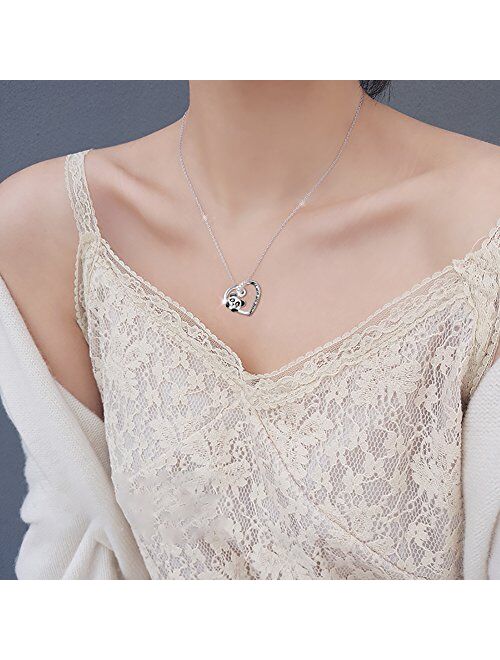 925 Sterling Silver Cute Animal Heart Pendant Necklace with Words Engraved, Chain 18 inch Women Girls Birthday Gift Jewelry