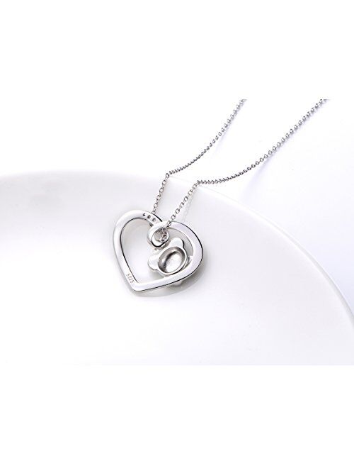 925 Sterling Silver Cute Animal Heart Pendant Necklace with Words Engraved, Chain 18 inch Women Girls Birthday Gift Jewelry