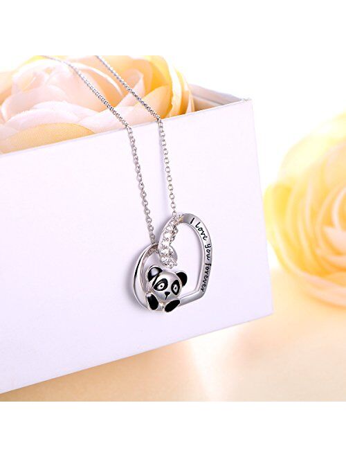 925 Sterling Silver Cute Animal Heart Pendant Necklace with Words Engraved, Chain 18 inch Women Girls Birthday Gift Jewelry