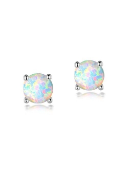 White Gold Plated Flower Opal Stud Earrings Hypoallergenic Jewelry Gift for Women