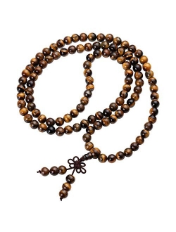 Jovivi Tibetan 6mm 8mm 108 Natural Tiger Eye Gemstone Beads Prayer Mala Bracelet Necklace