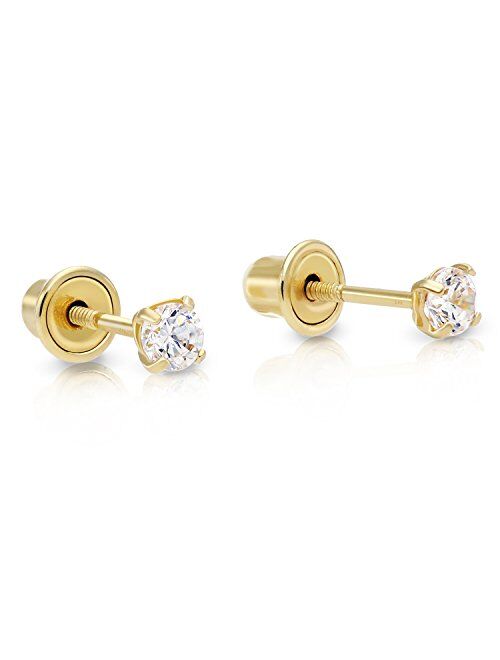 14k Yellow Gold Cubic Zirconia Stud Earrings with Screw Backs