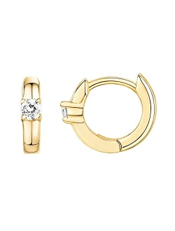 14K Gold Plated Sterling Silver Cubic Zirconia Huggie Hoop Earrings for Women