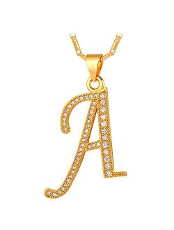 U7 Alphabet Initial Jewelry Women Girls Necklace with Letter A to Z Stainless Steel / 18K Gold Plated CZ Crystal or Statement Sideways Initials Choker Pendant Necklace, G