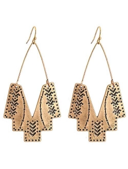 Zealmer Gudukt Boho Ethnic Earrings Hollow Out Fan Shape Geometric Drop Earrings for Women