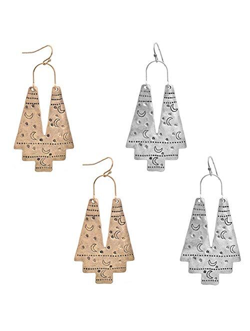 Zealmer Gudukt Boho Ethnic Earrings Hollow Out Fan Shape Geometric Drop Earrings for Women