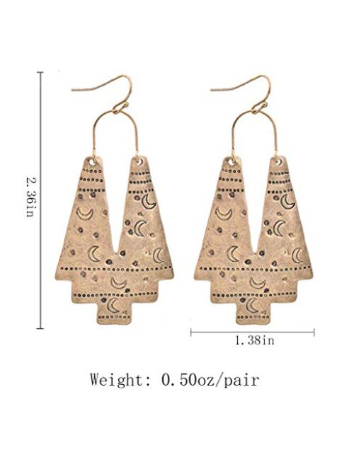 Zealmer Gudukt Boho Ethnic Earrings Hollow Out Fan Shape Geometric Drop Earrings for Women