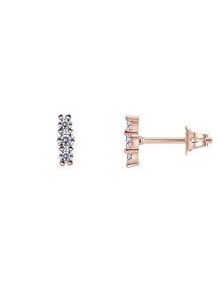 14K Gold Plated Sterling Silver Post Sparkling Elegance Cubic Zirconia Bar Earrings | Gold Earrings for Women