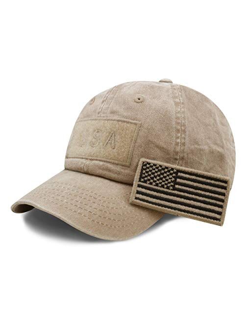 The Hat Depot Cotton & Pigment Low Profile Tactical Operator USA Flag Patch Military Army Cap