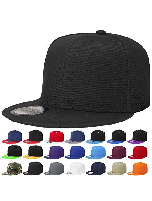 Classic Snapback Hat Cap Hip Hop Style Flat Bill Blank Solid Color Adjustable Size