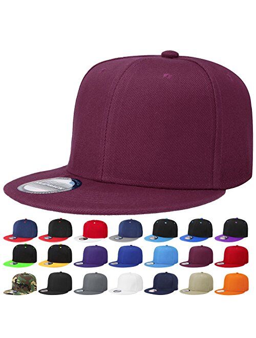 Classic Snapback Hat Cap Hip Hop Style Flat Bill Blank Solid Color Adjustable Size