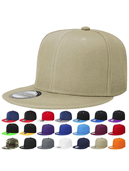 Classic Snapback Hat Cap Hip Hop Style Flat Bill Blank Solid Color Adjustable Size