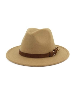 HUDANHUWEI Unisex Wide Brim Felt Fedora Hats Men Women Panama Trilby Hat with Band